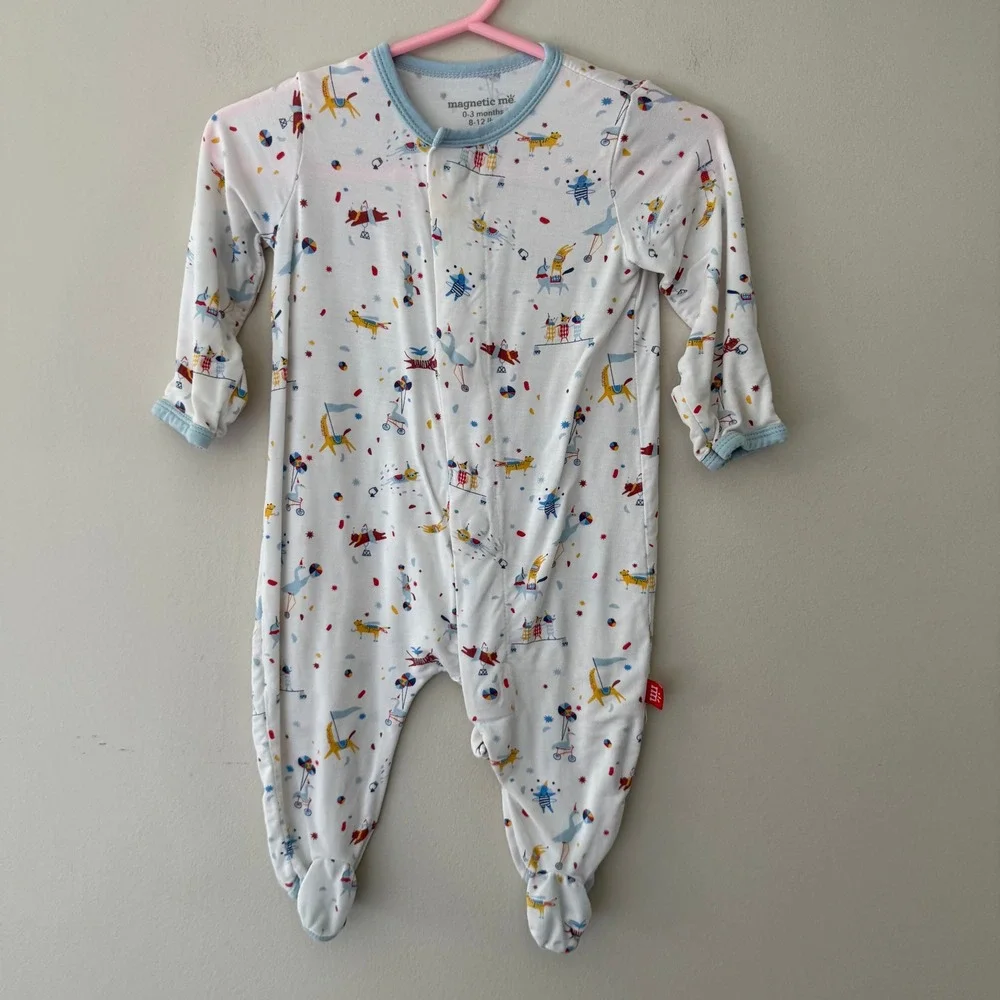 Magnetic Me Circus Animal Print Modal Magnetic Footie Pajama 0-3 Months 8-12 lbs